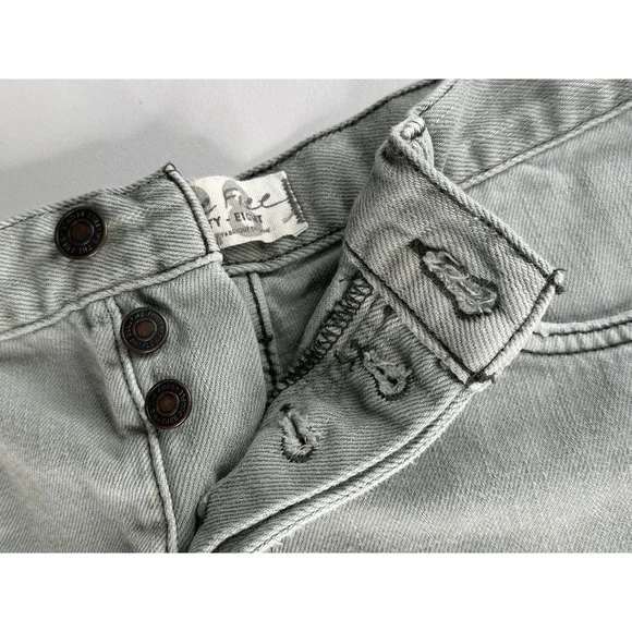 We the Free Denim Cutoff Jean Shorts Destroyed Ripped Sage‎ Green Sz 28 Button - Picture 10 of 11